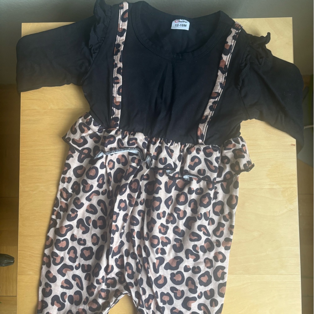 PatPat Black and Leopard Print Kids Bodysuit